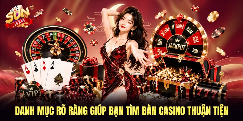 Danh mục rõ ràng giúp bạn tìm bàn casino thuận tiện